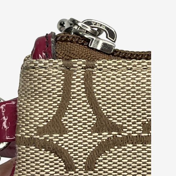 Coach Signature Canvas Wristlet Burgundy Patent Trim Small Pouch Bag - Picture 5 of 14